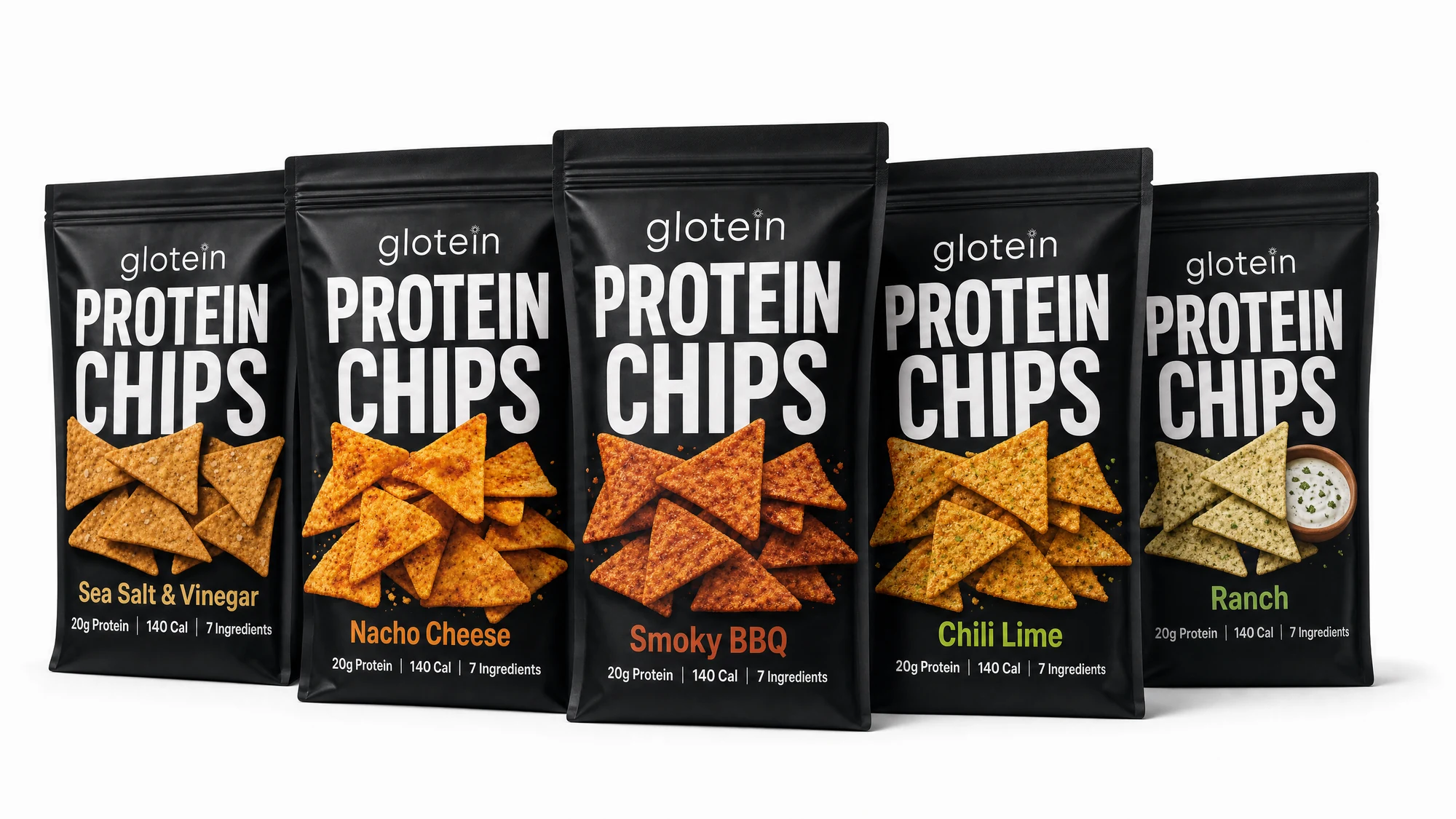 The GLOtein concept flavor lineup shown side by side.