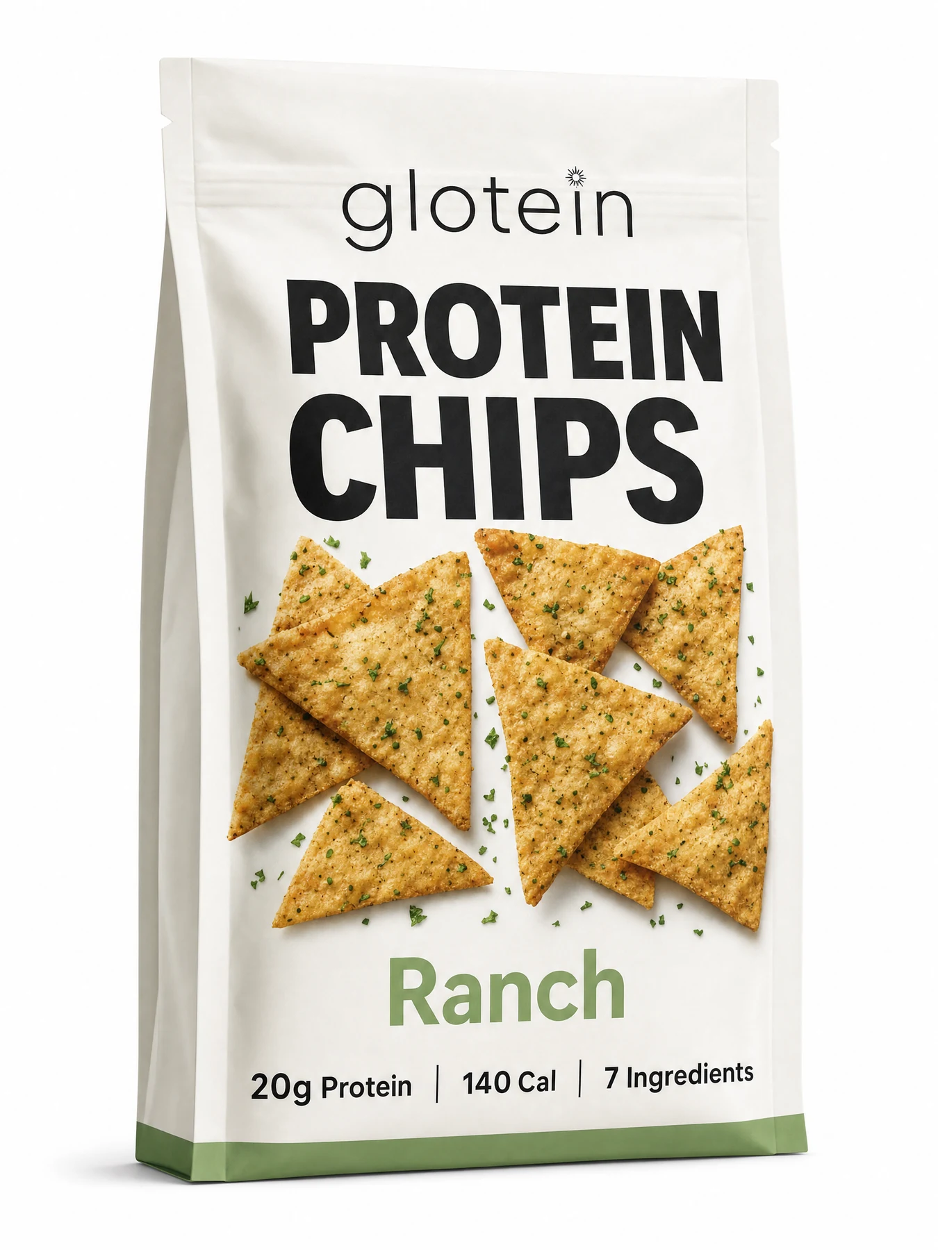 Concept packaging for GLOtein Ranch protein chips.